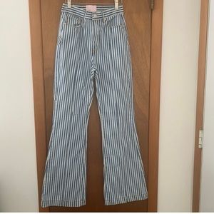 REVICE Women’s 29 VENUS FLARES Railroad Stripe Star Jeans Made in USA